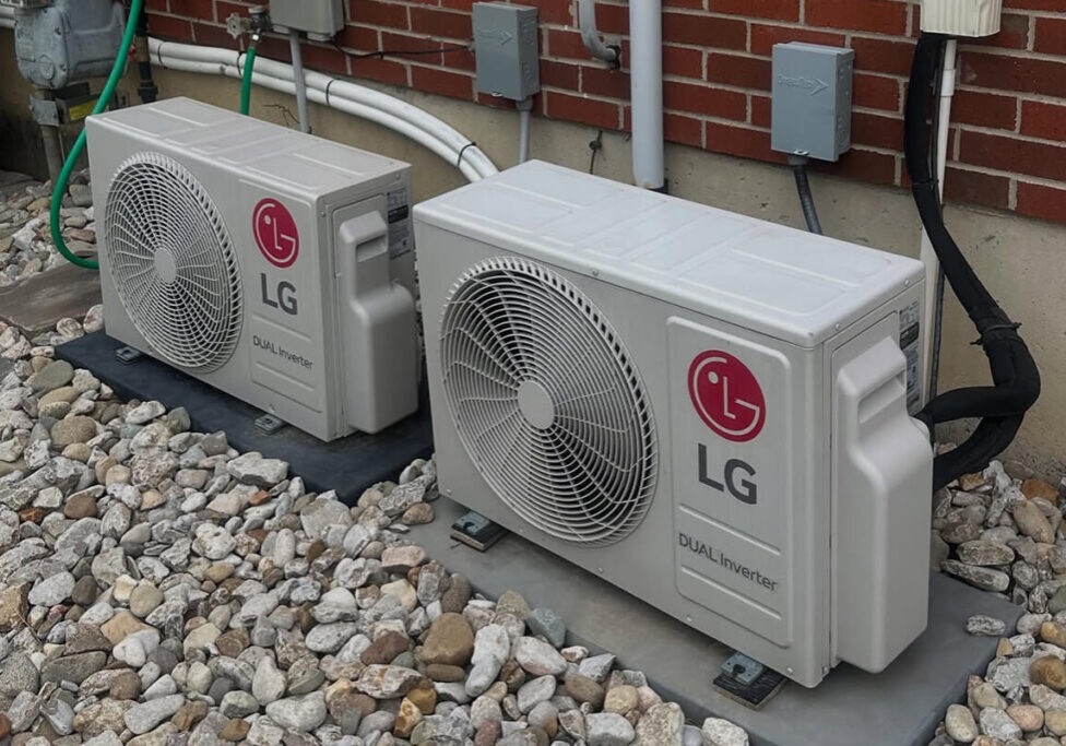 Aurora, Indiana HVAC - 2 LG air conditioners outside of a brick house.